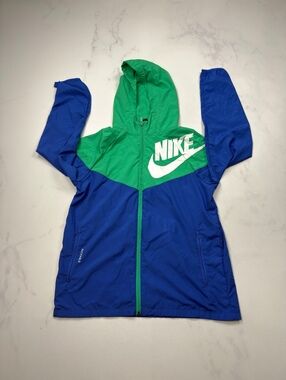 Nike Windbreaker Jacket Blue Green Loose Fit - Boys XL